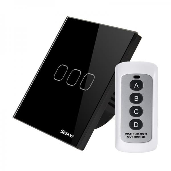Intrerupator touch wireless RF cu panou tactil din sticla si telecomanda, Sesoo 6